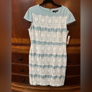 Alex Marie Light Blue and White Lace Midi Dress